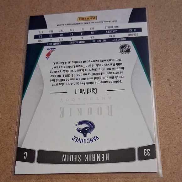 Henrik Sedin Vancouver Canucks Rookie Anthology Hockey Card - Blue/Green/White - Picture 4 of 4